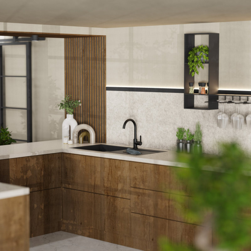 WK 5 in black, Kitchen Faucet with classic curved spout