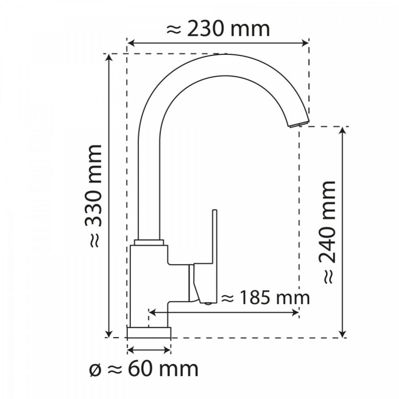 WK 5 in black, Kitchen Faucet with classic curved spout