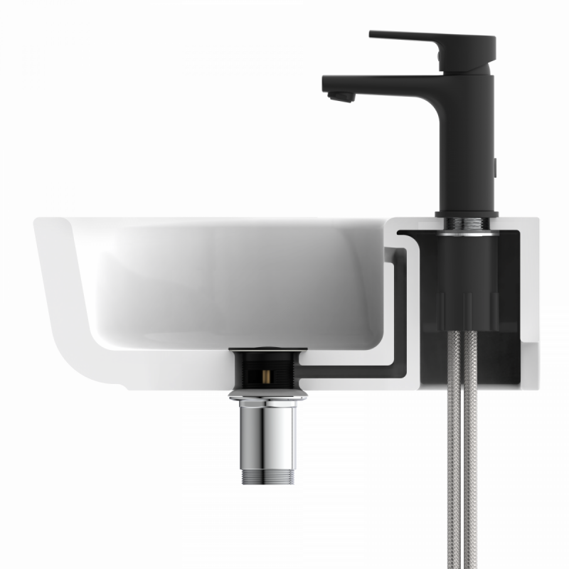 WT 13 in zwart, Wastafelkraan met rechte uitloop