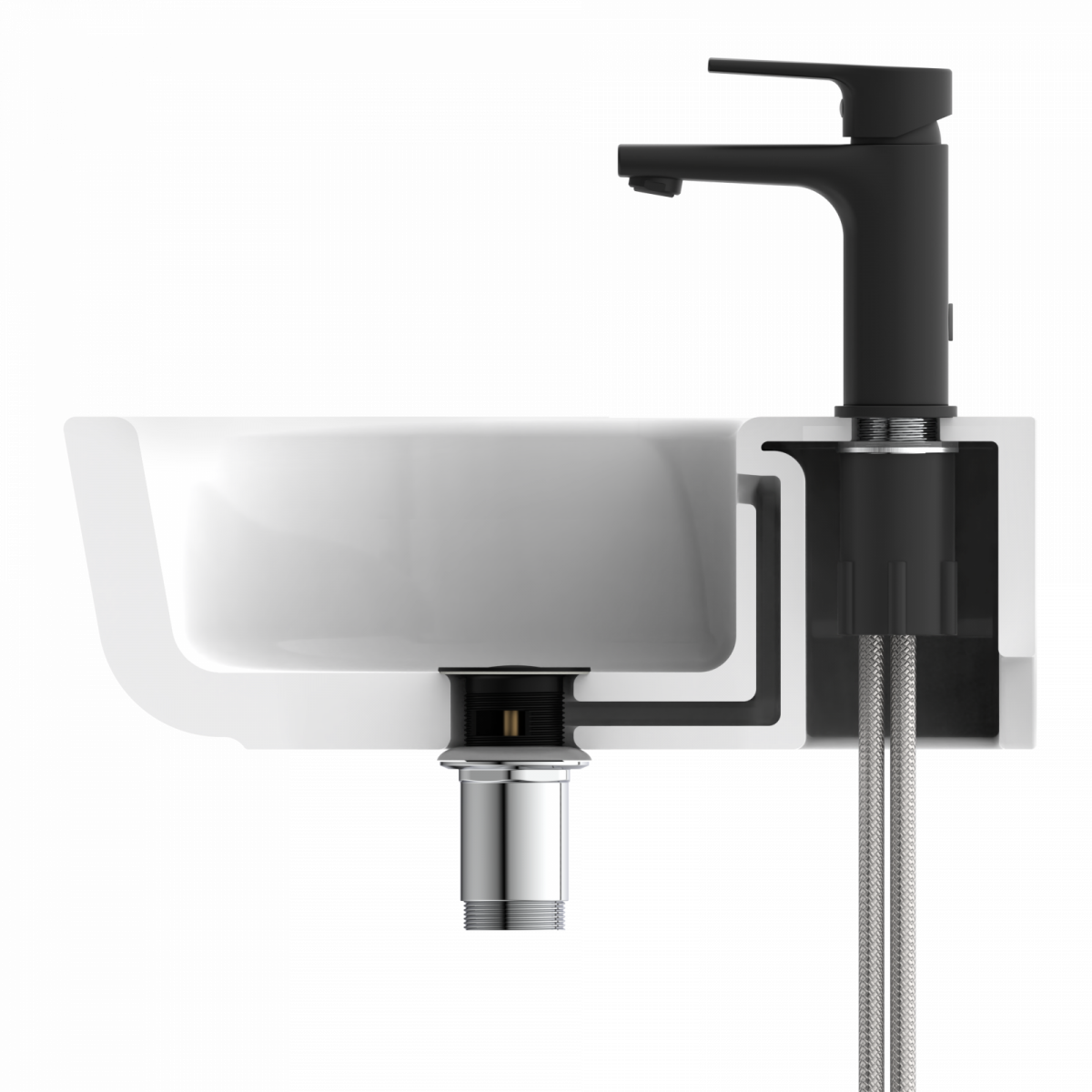 WT 13 in black, Washbasin faucet with straight spout