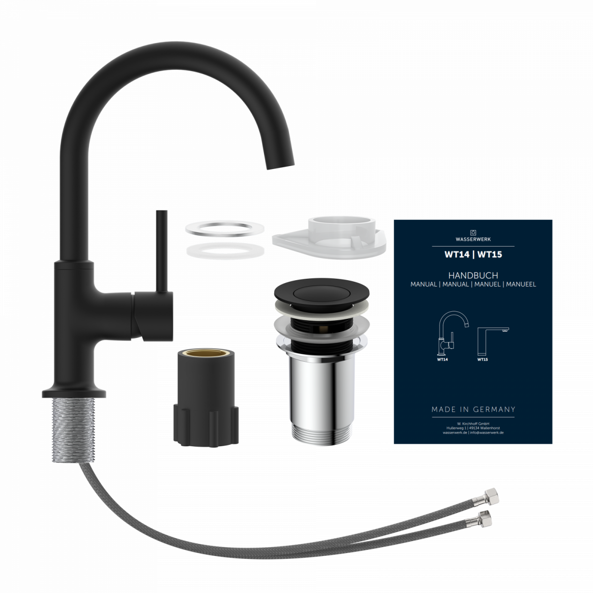 WT 14 in black, Washbasin faucet with curved spout