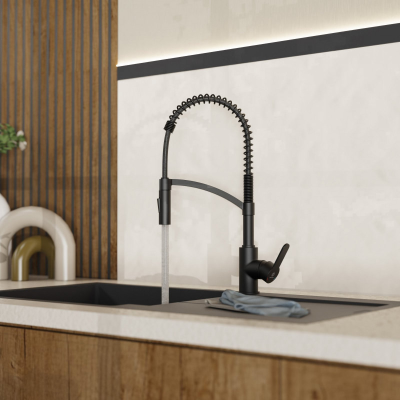 WK 3 in black, Kitchen Faucet with innovative spiral spring design