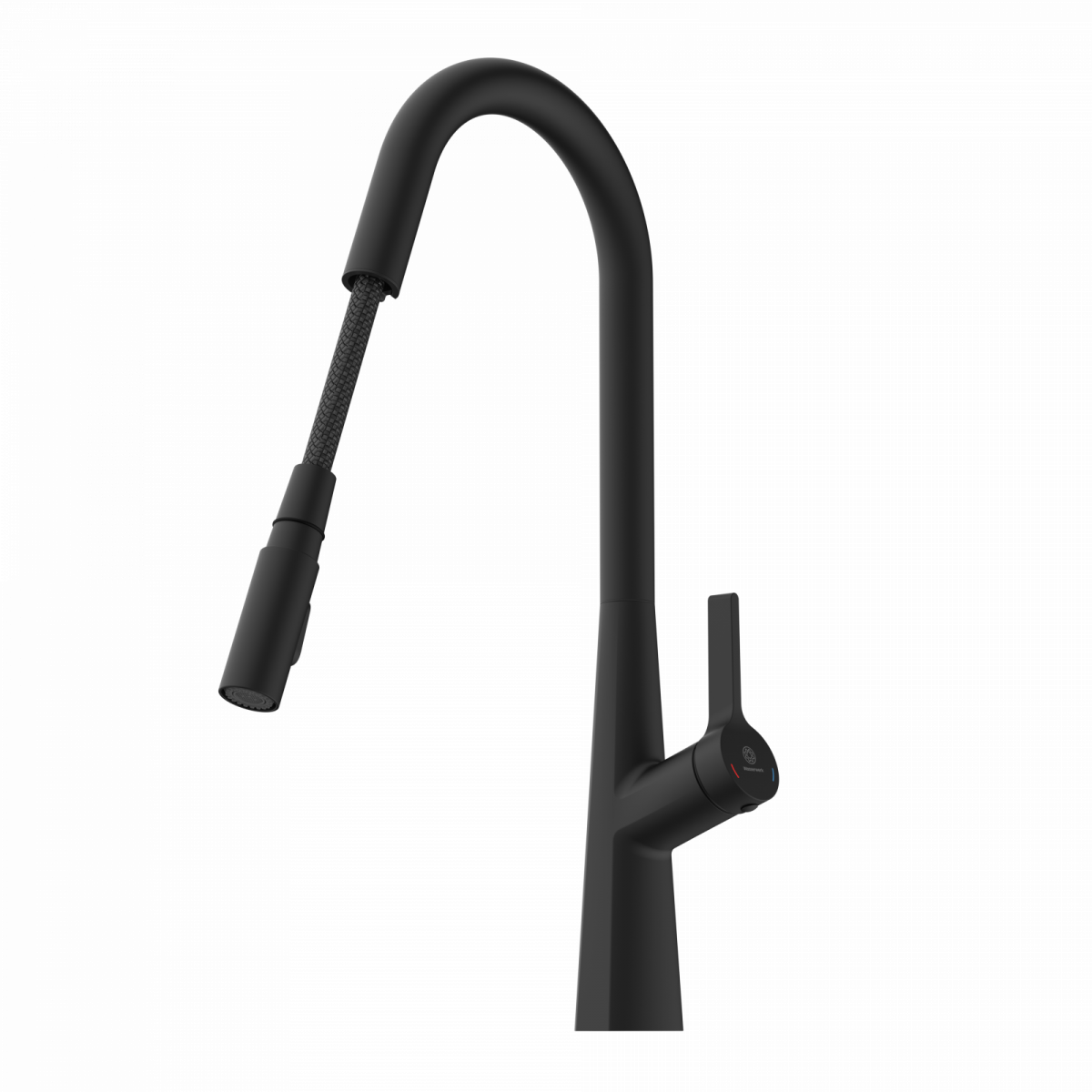WK 9 Curve in black, Kitchen Faucet with curved spout and pull-down spray