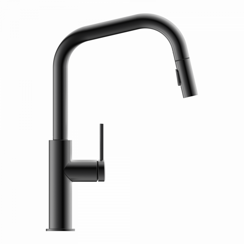 WK 13 Edge in matte graphite, Kitchen Faucet with edged spout and pull-down spray