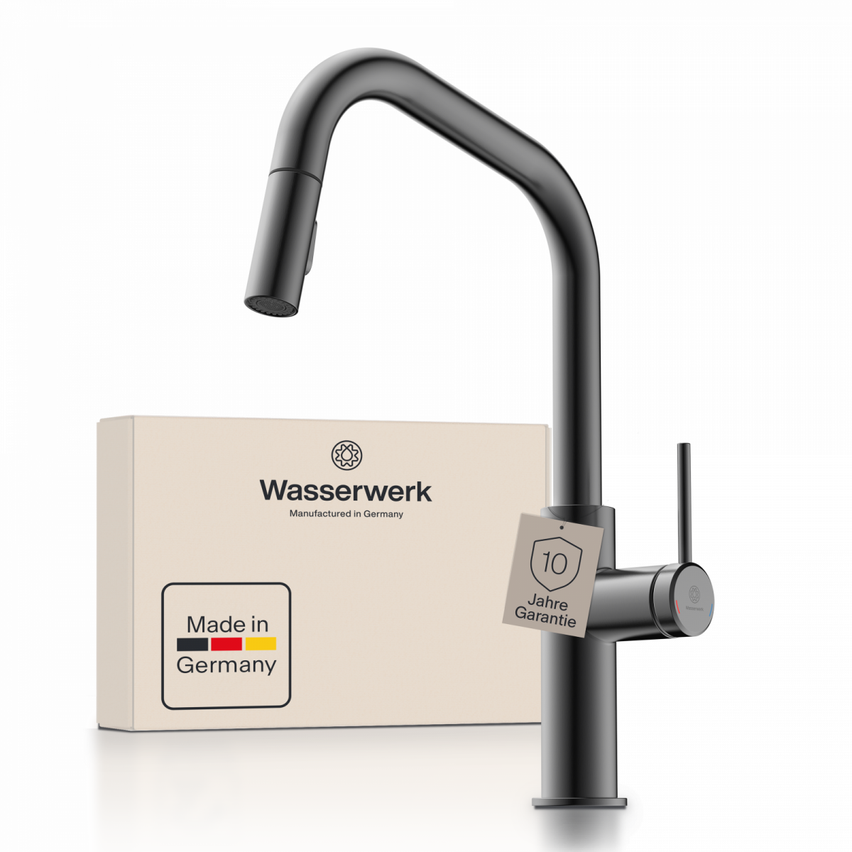 WK 13 Edge in matte graphite, Kitchen Faucet with edged spout and pull-down spray