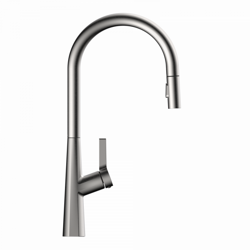 WK 9 Sphere in stainless steel look, Kitchen Faucet with arched spout and pull-out spray