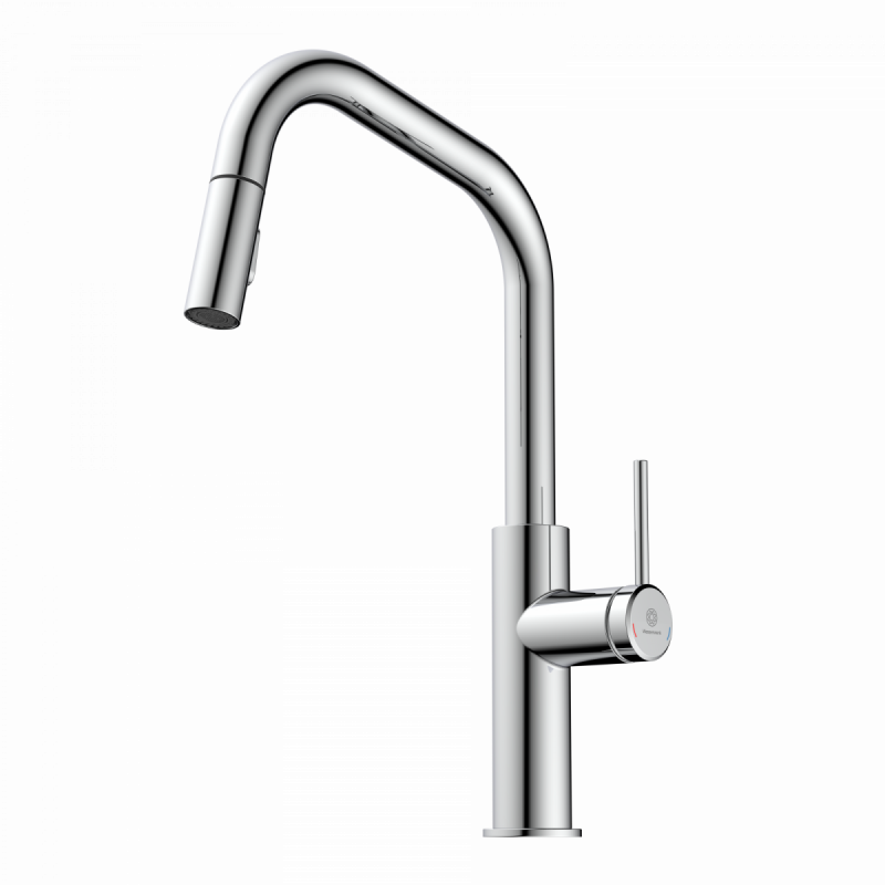 WK 13 Edge in chrome, Kitchen Faucet with edged spout and pull-down spray