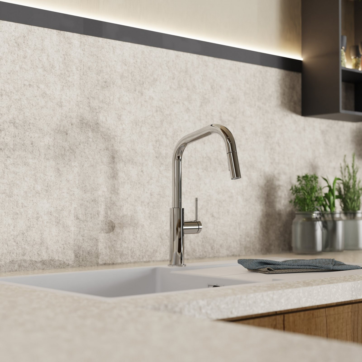 WK 13 Edge in chrome, Kitchen Faucet with edged spout and pull-down spray