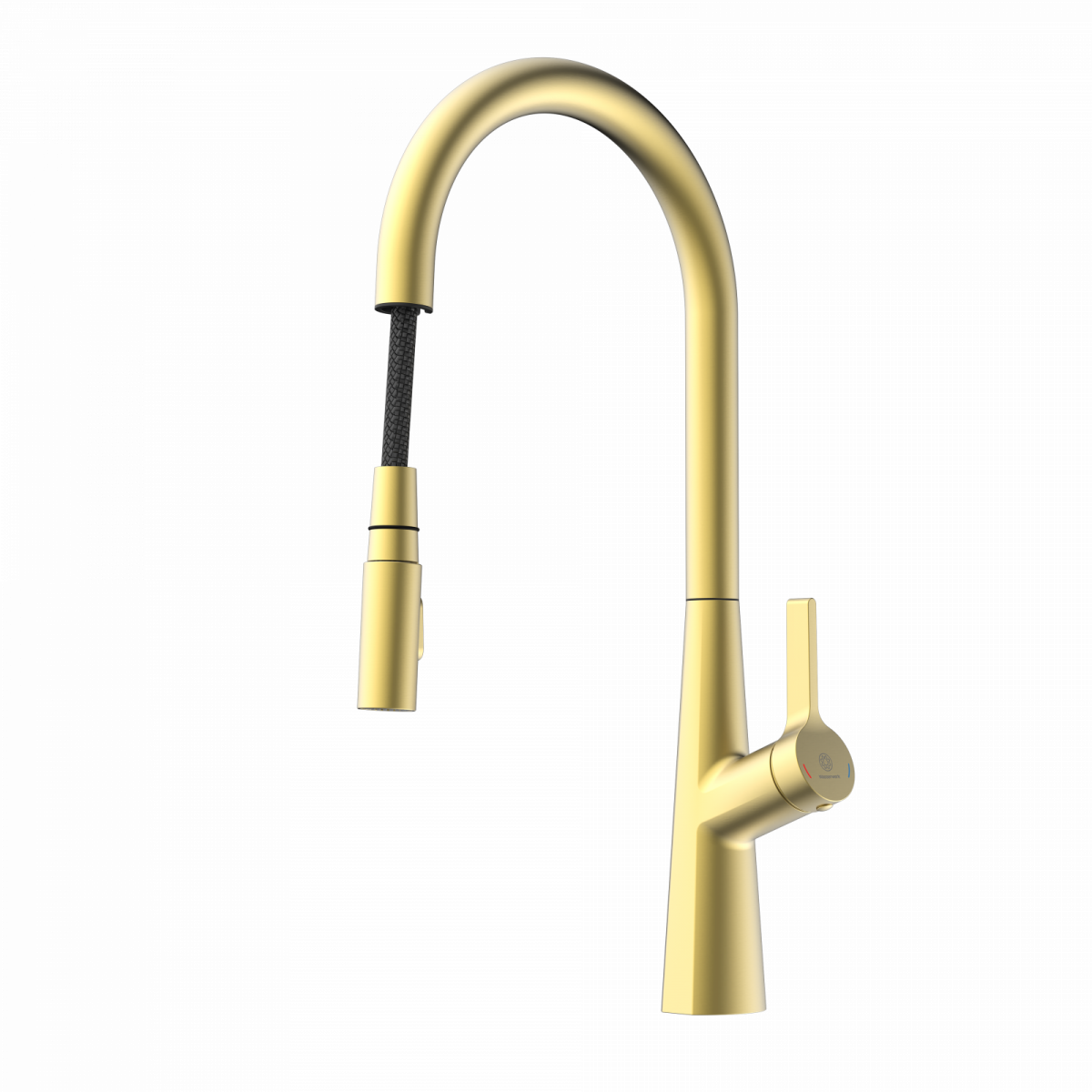 WK 9 Sphere in gold look, Kitchen Faucet with arched spout and pull-out spray