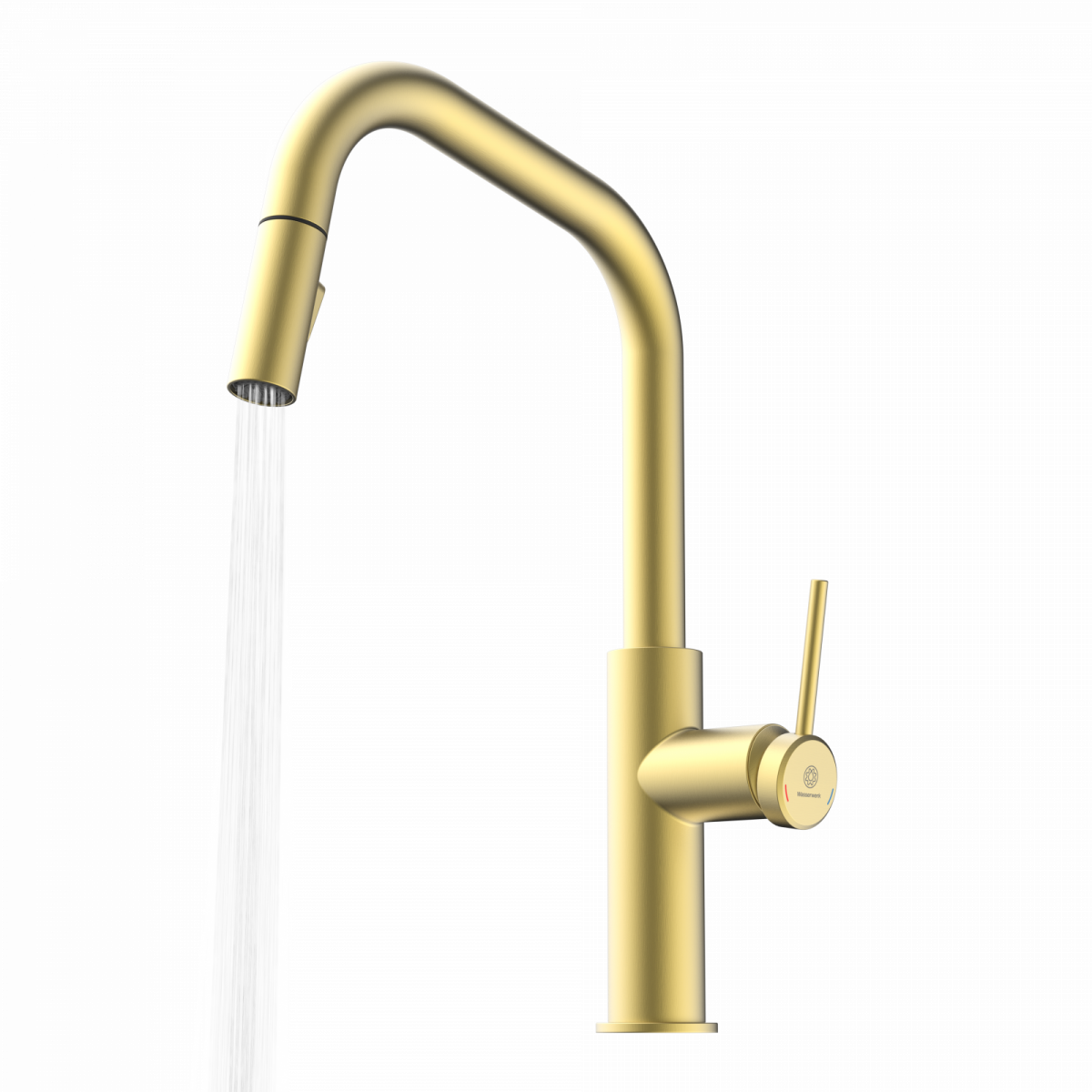 WK 13 Edge in gold look, Kitchen Faucet with edged spout and pull-down spray