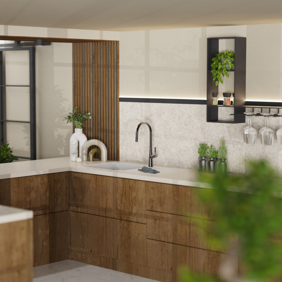 WK 9 Sphere en graphite mat, Mitigeur de cuisine avec bec arrondi et douchette