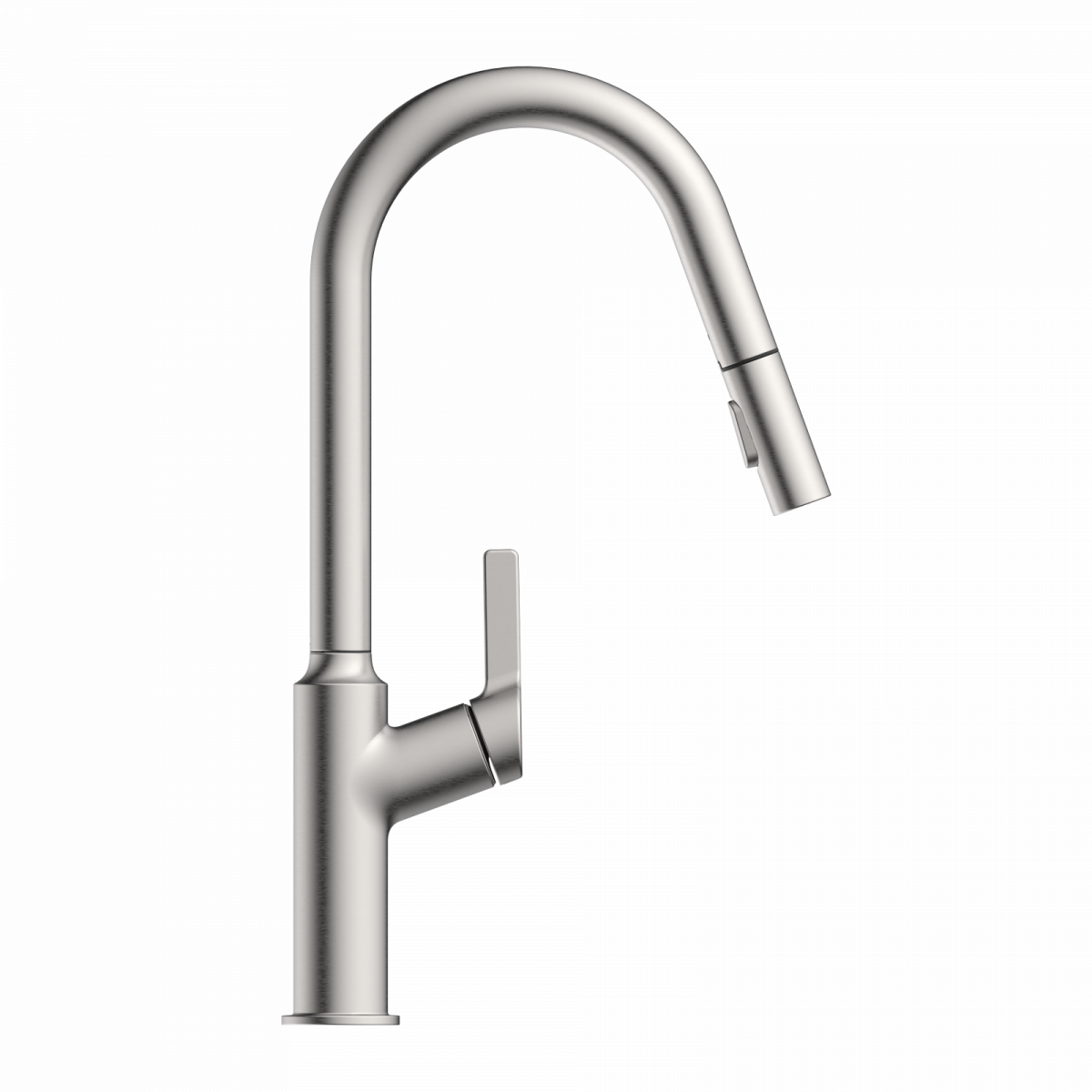 WK 12 in stainless steel look, Kitchen Faucet with curved spout and pull-down spray