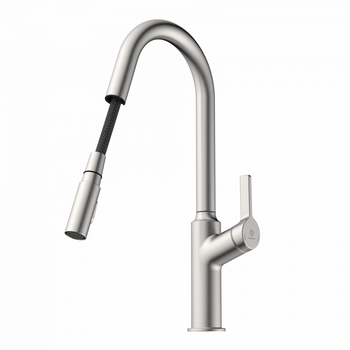 WK 12 in stainless steel look, Kitchen Faucet with curved spout and pull-down spray