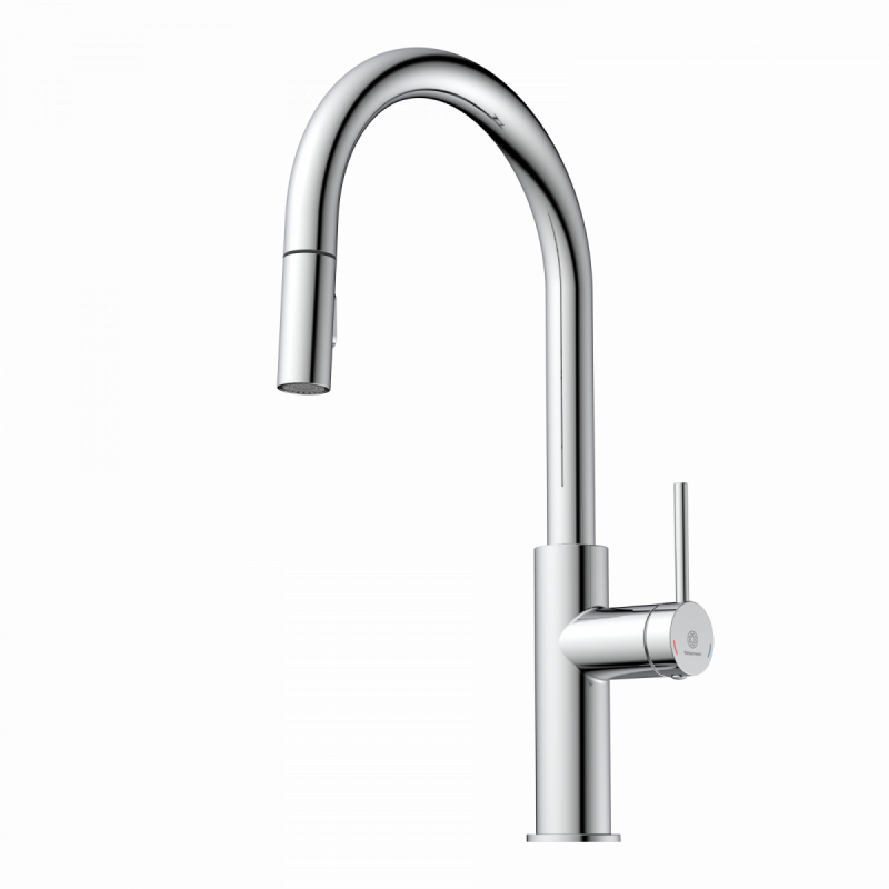 WK 13 Sphere in chrome, Kitchen Faucet with arched spout and pull-down spray