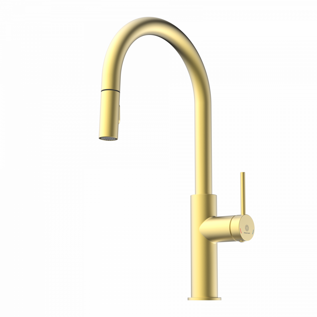 WK 13 Sphere in gold look, Kitchen Faucet with arched spout and pull-down spray