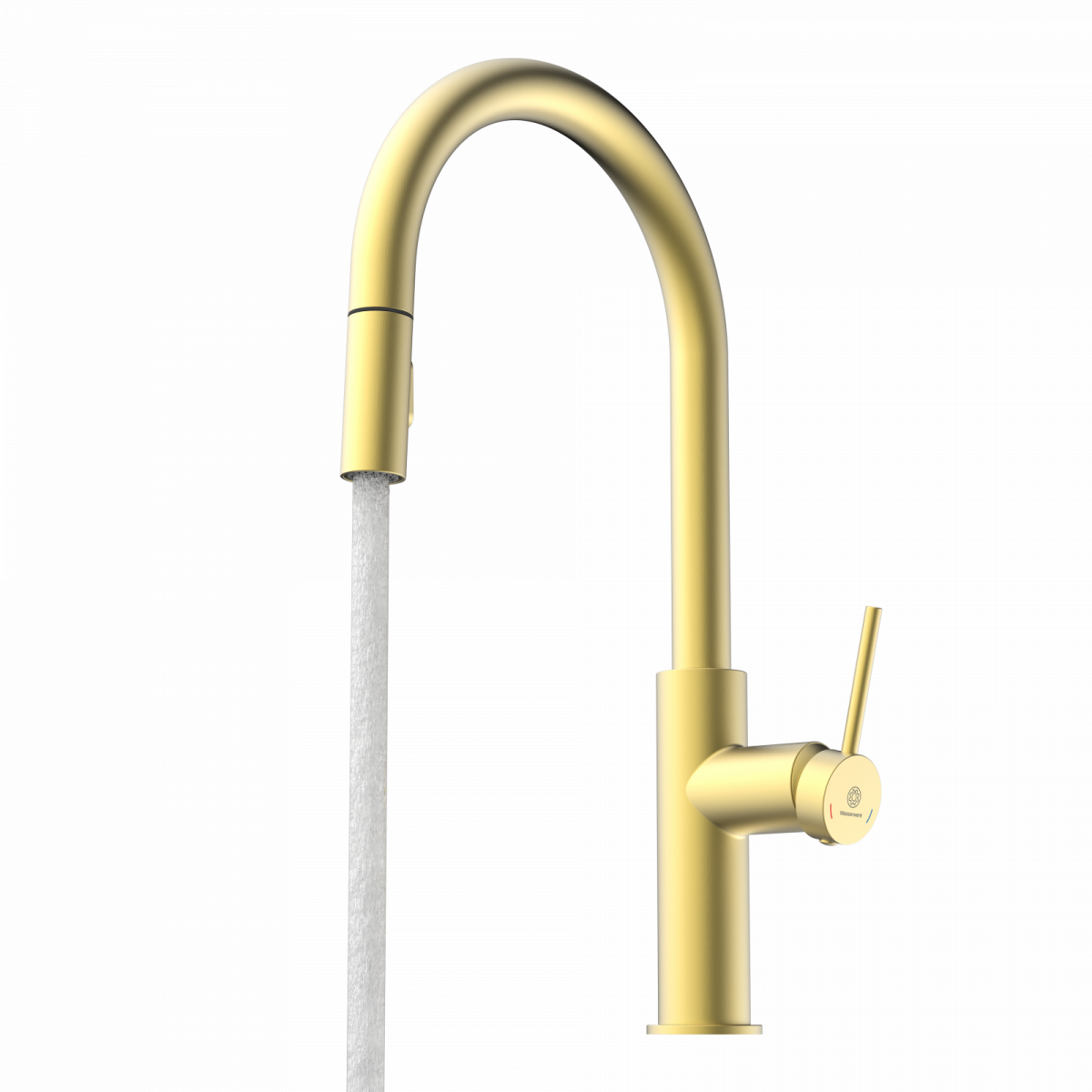 WK 13 Sphere in gold look, Kitchen Faucet with arched spout and pull-down spray