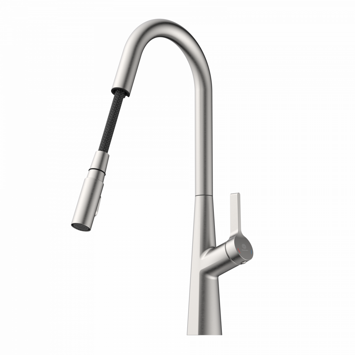 WK 9 Curve in stainless steel look, Kitchen Faucet with curved spout and pull-down spray