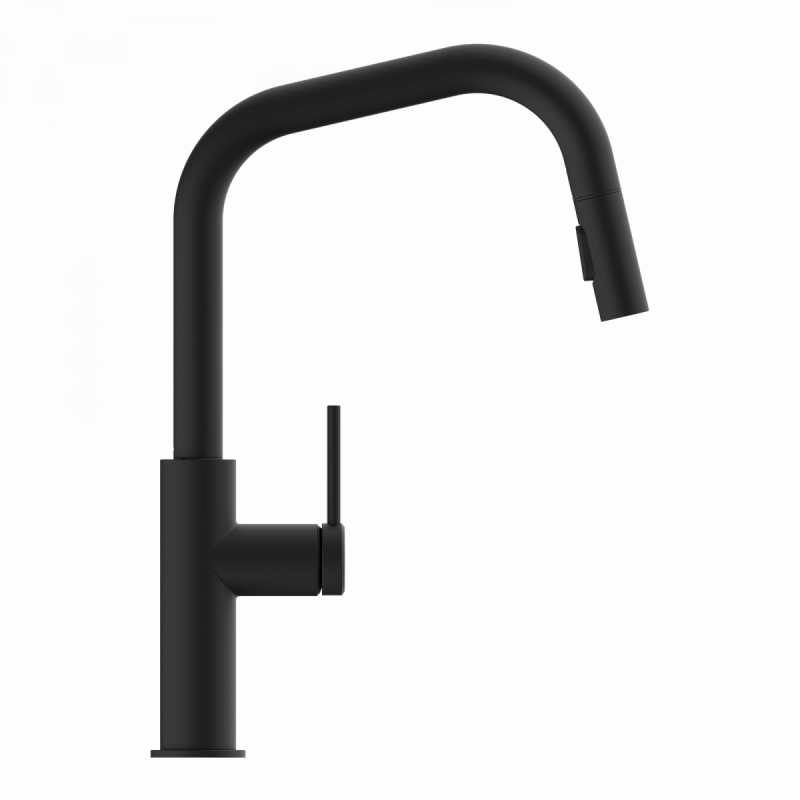 WK 13 Edge in black, Kitchen Faucet with edged spout and pull-down spray