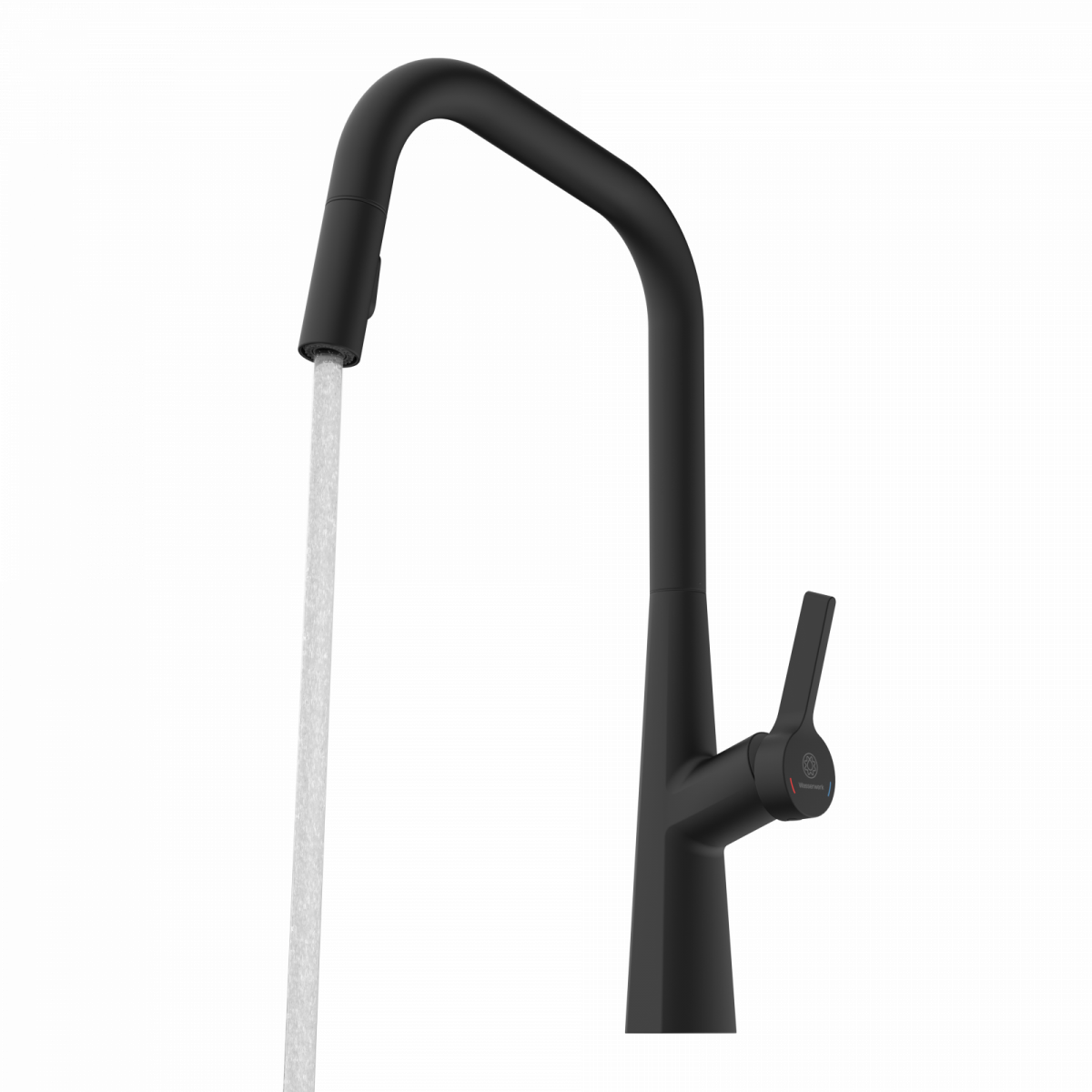 WK 9 Edge in black, Kitchen Faucet with edged spout and pull-down spray