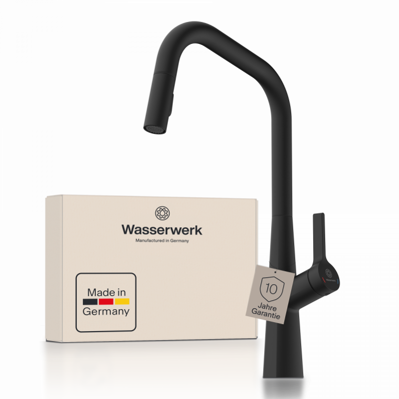 WK 9 Edge in black, Kitchen Faucet with edged spout and pull-down spray