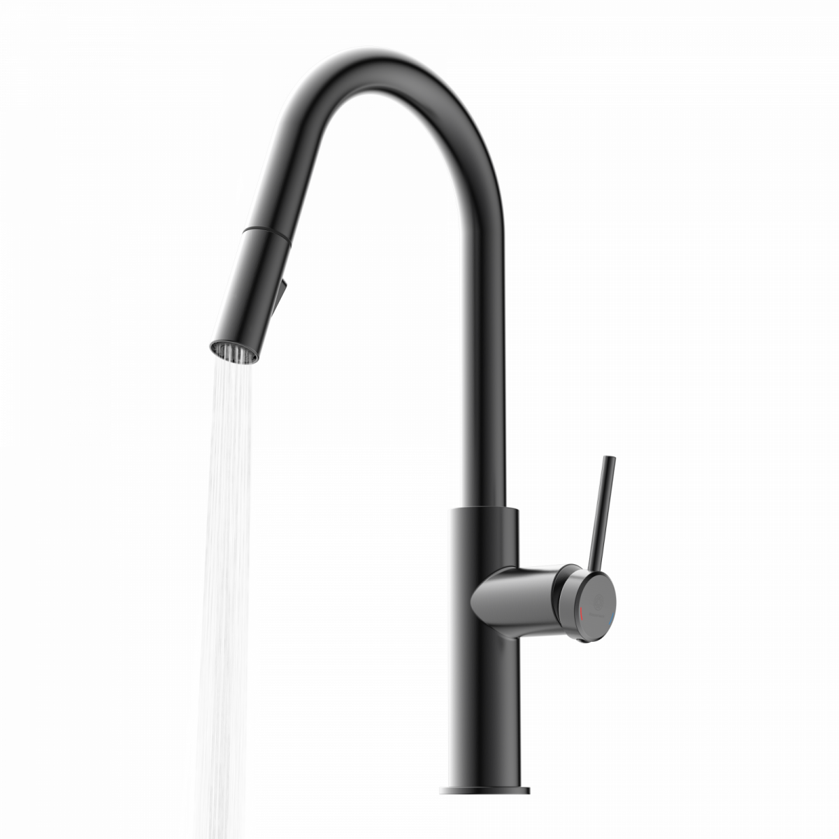 WK 13 Curve in matte graphite, Kitchen Faucet with curved spout and pull-down spray