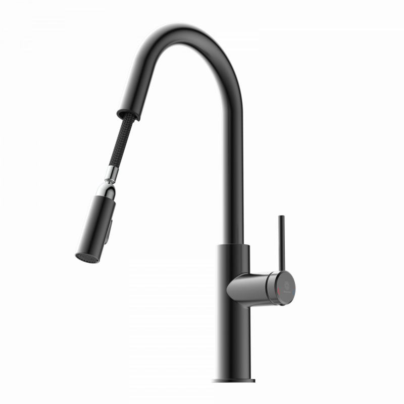 WK 13 Curve in matte graphite, Kitchen Faucet with curved spout and pull-down spray