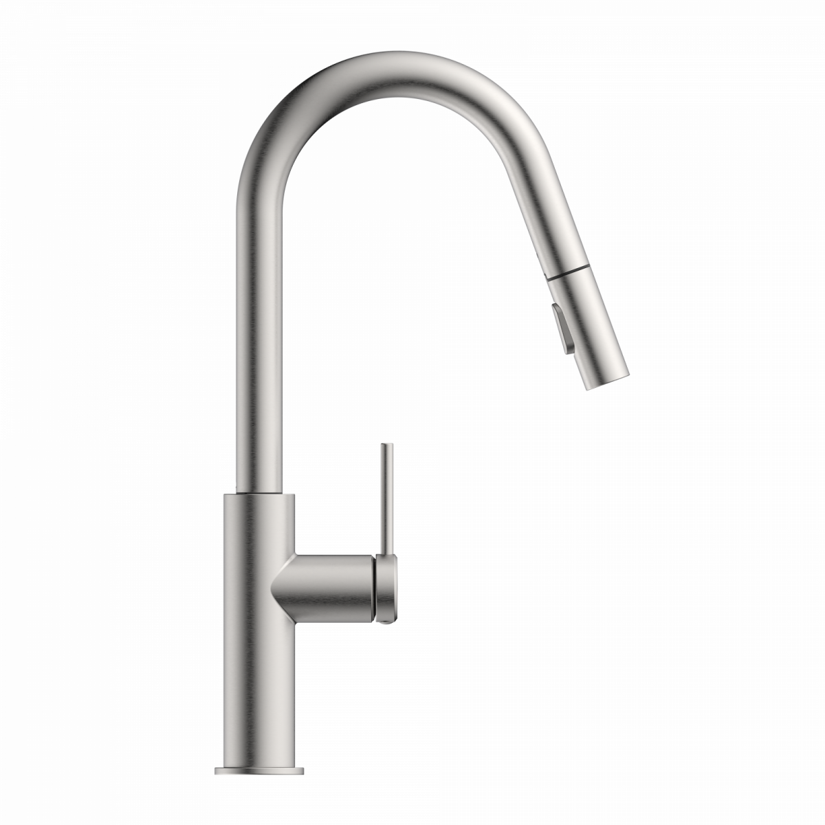 WK 13 Curve in stainless steel look, Kitchen Faucet with curved spout and pull-down spray
