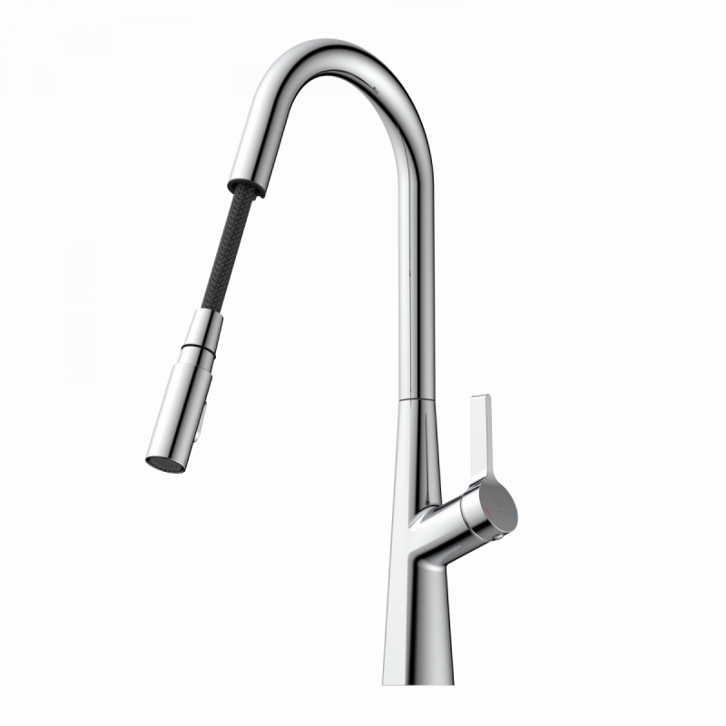 WK 9 Curve in chrome, Kitchen Faucet with curved spout and pull-down spray