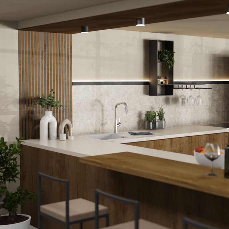 WK 9 Edge in stainless steel look, Kitchen Faucet with edged spout and pull-down spray