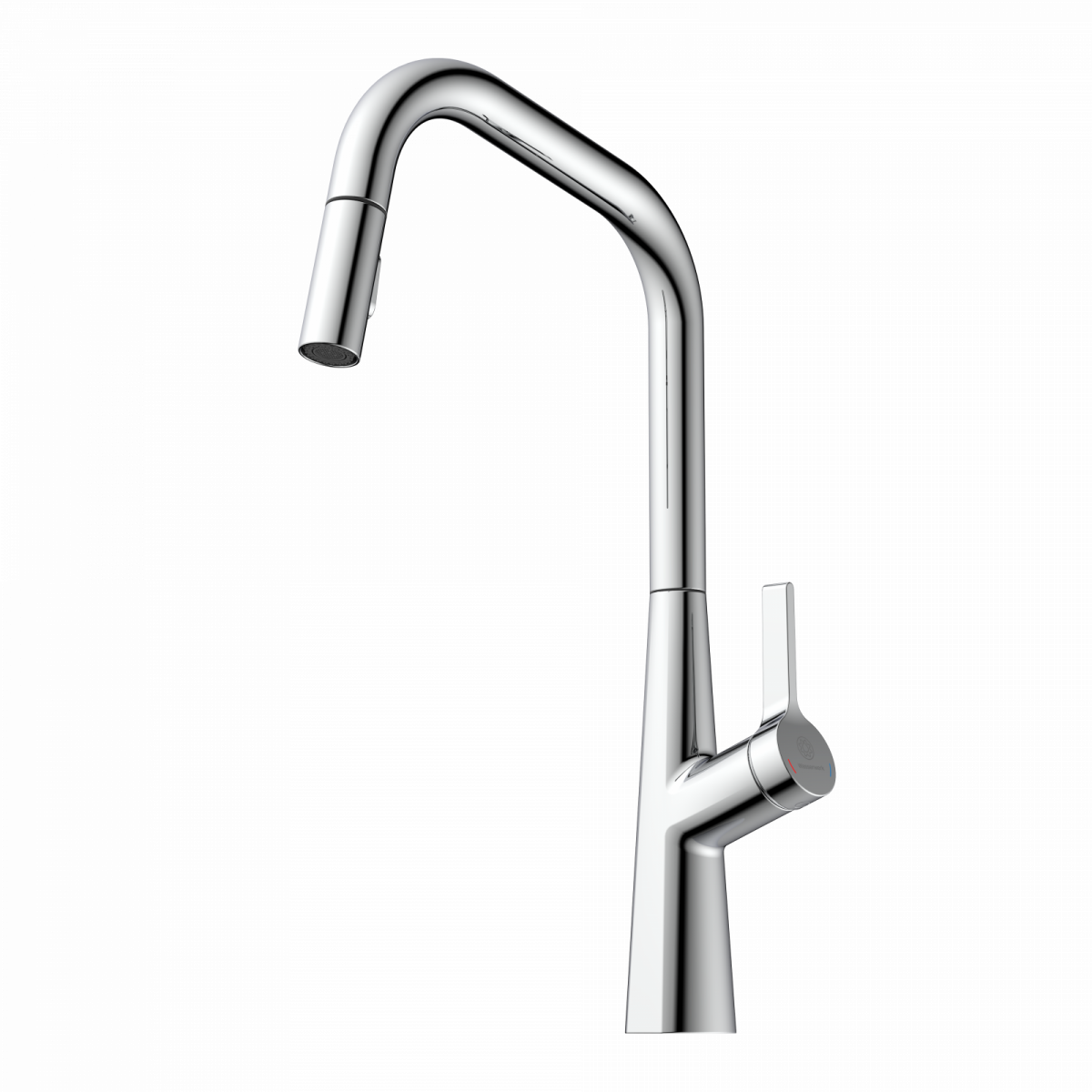 WK 9 Edge in chrome, Kitchen Faucet with edged spout and pull-down spray
