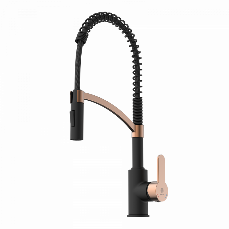 WK 3 in black/rosegold, Kitchen Faucet with innovative spiral spring design