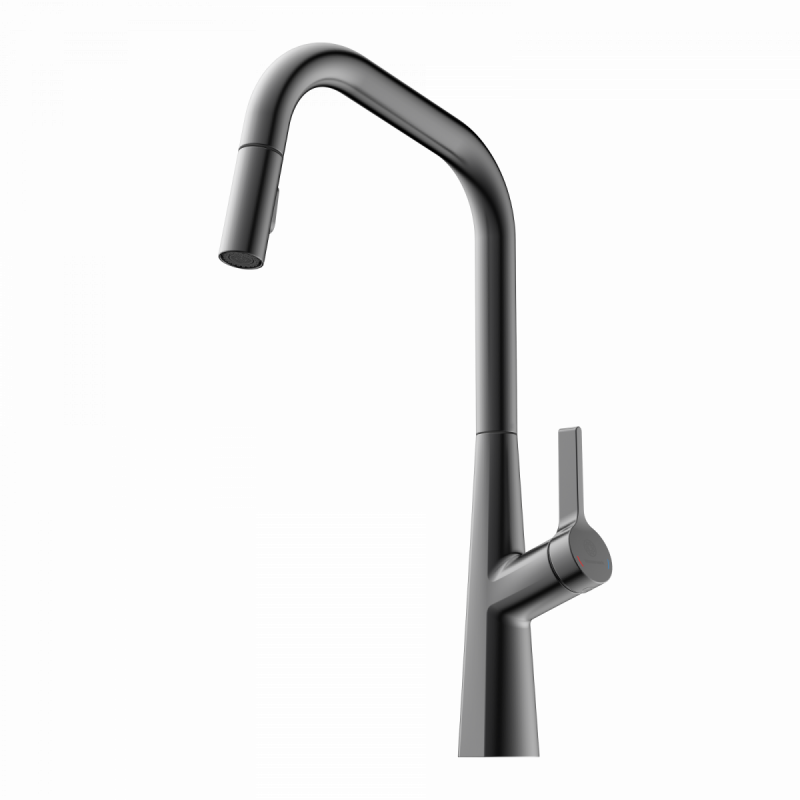 WK 9 Edge in matte graphite, Kitchen Faucet with edged spout and pull-down spray