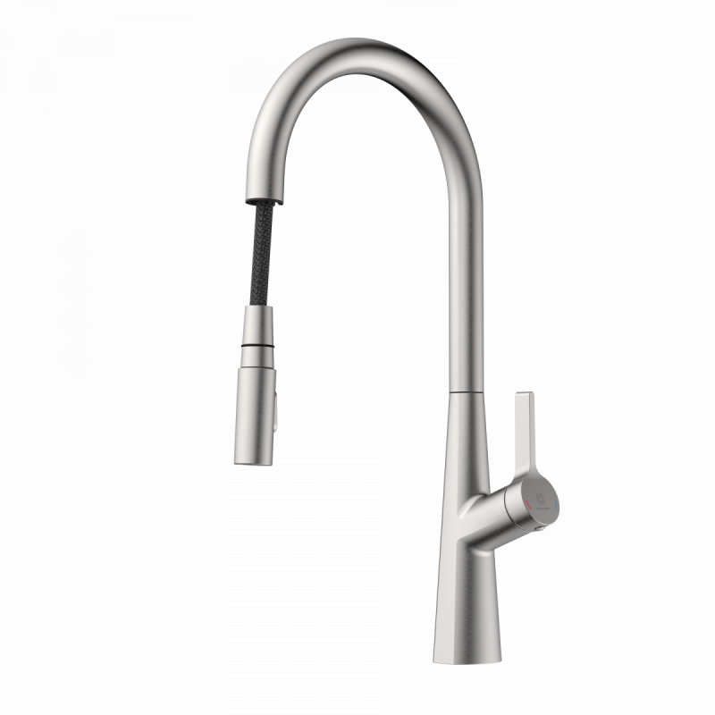 WK 9 Sphere in stainless steel look, Kitchen Faucet with arched spout and pull-out spray