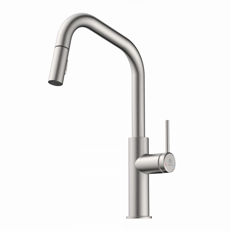 WK 13 Edge in stainless steel look, Kitchen Faucet with edged spout and pull-down spray