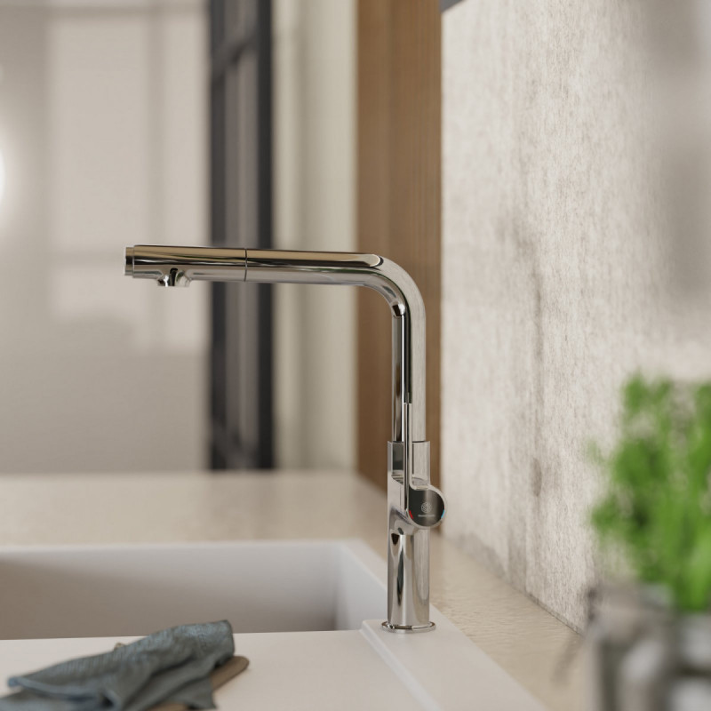 WK 11 in chrome, Kitchen Faucet with straight spout and pull-out spray