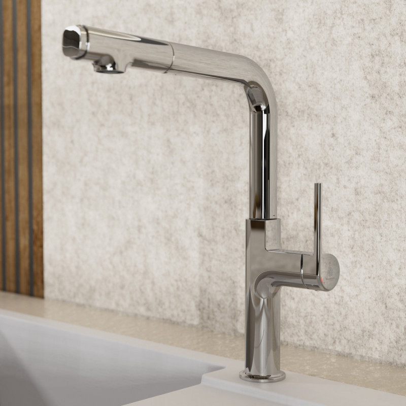 WK 11 in chrome, Kitchen Faucet with straight spout and pull-out spray