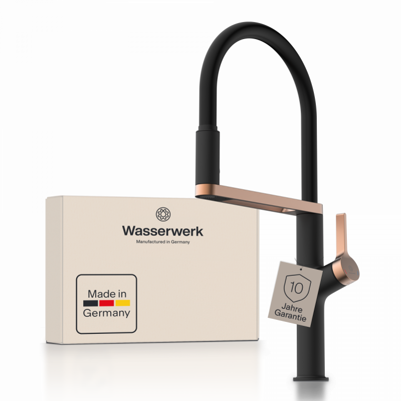 WK 2 in black/rose gold, Kitchen Faucet semi-pro with pull-down soft-touch hose