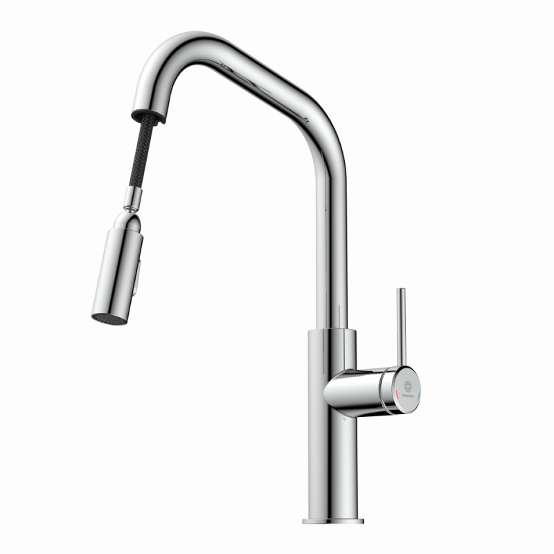 WK 13 Edge in chrome, Kitchen Faucet with edged spout and pull-down spray