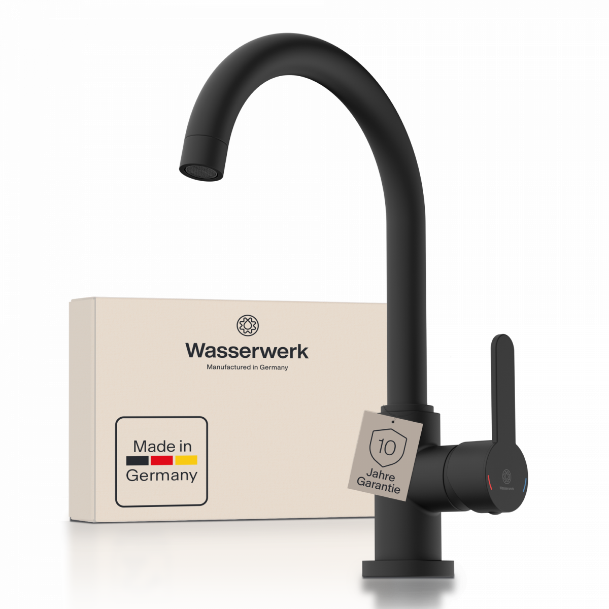 WK 5 in black, Kitchen Faucet with classic curved spout