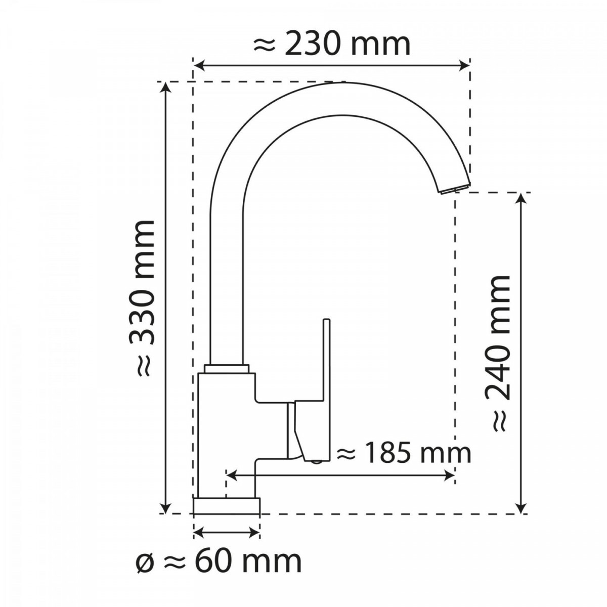 WK 5 in black, Kitchen Faucet with classic curved spout