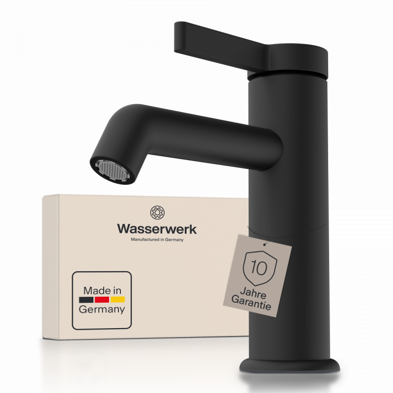 WT 11 in black, Washbasin faucet with minimalist design