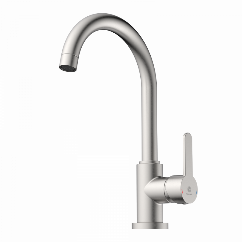 WK 5 in stainless steel look, Kitchen Faucet with classic curved spout