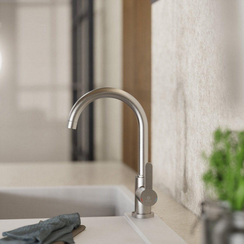 WK 5 in stainless steel look, Kitchen Faucet with classic curved spout