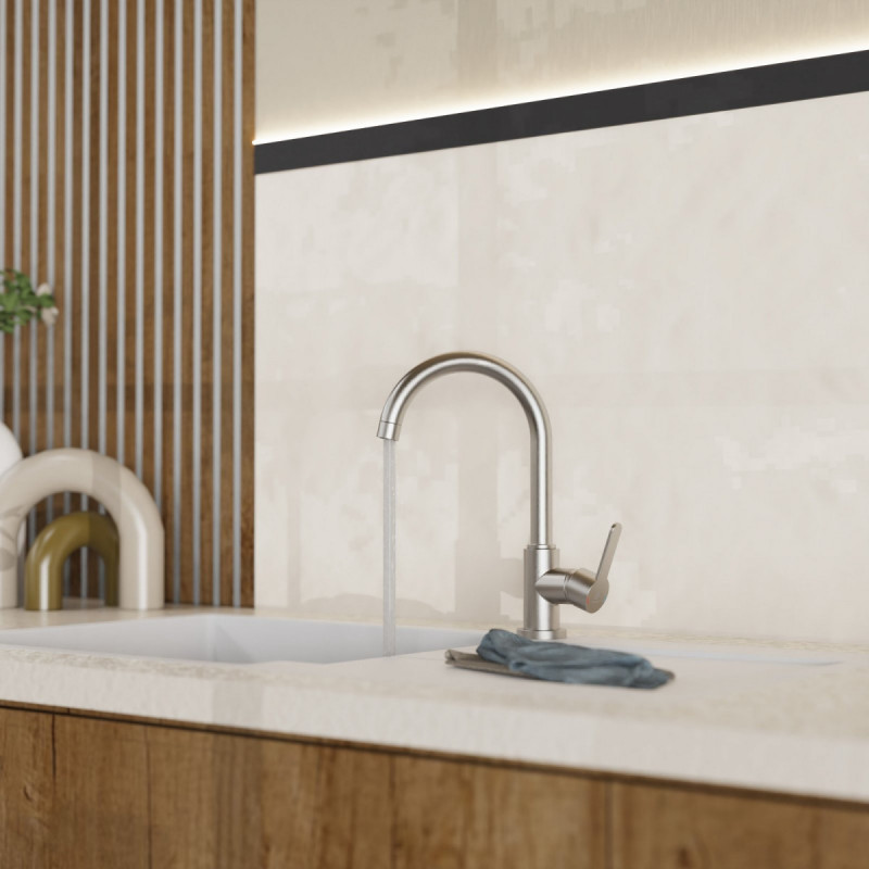 WK 5 in stainless steel look, Kitchen Faucet with classic curved spout