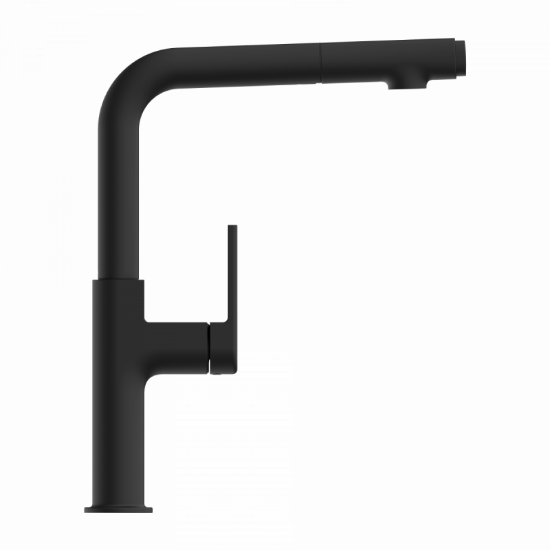 WK 11 in black, Kitchen Faucet with straight spout and pull-out spray