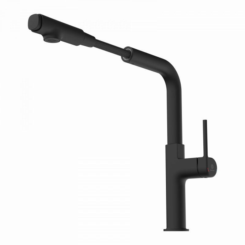 WK 11 in black, Kitchen Faucet with straight spout and pull-out spray