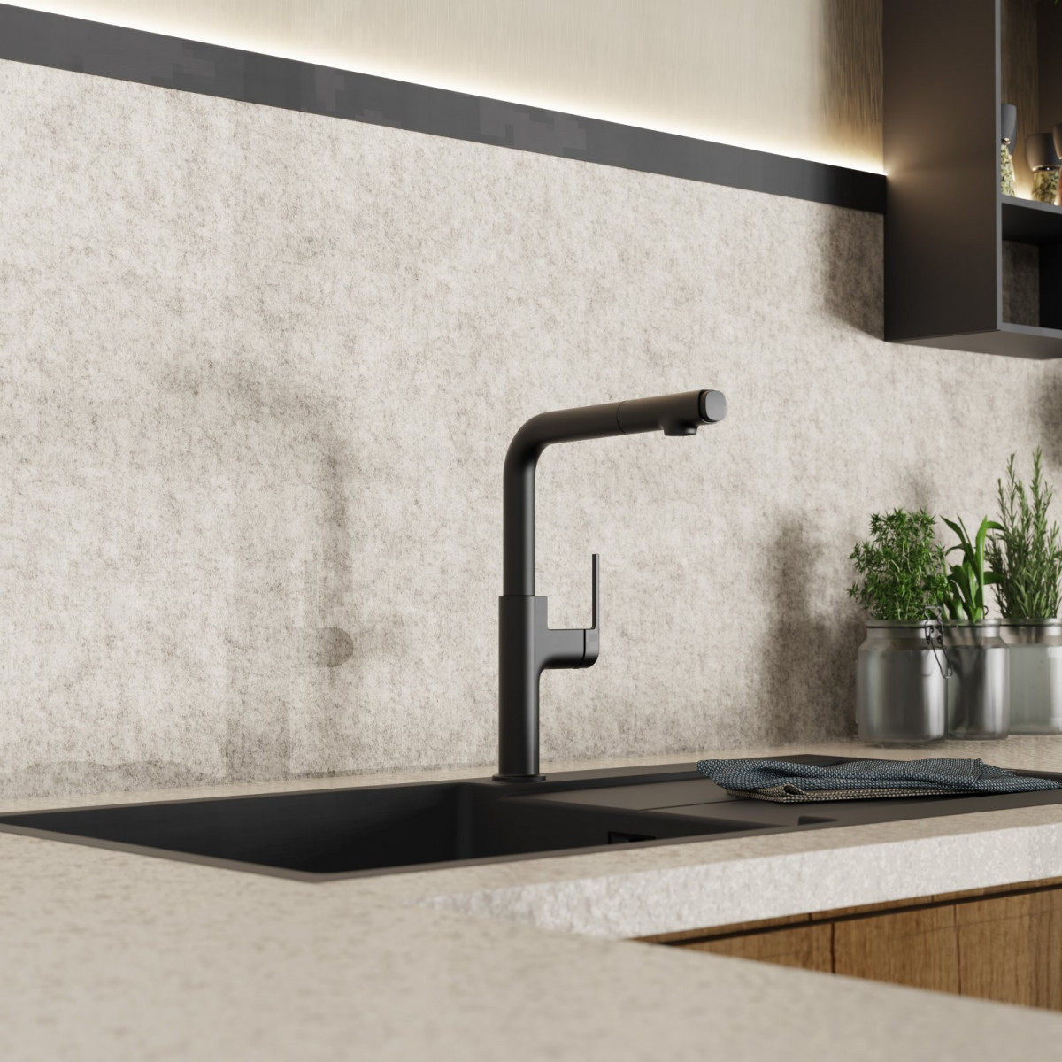 WK 11 in black, Kitchen Faucet with straight spout and pull-out spray