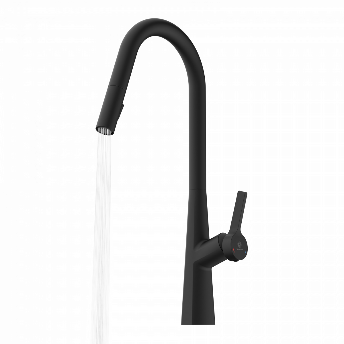 WK 9 Curve in black, Kitchen Faucet with curved spout and pull-down spray