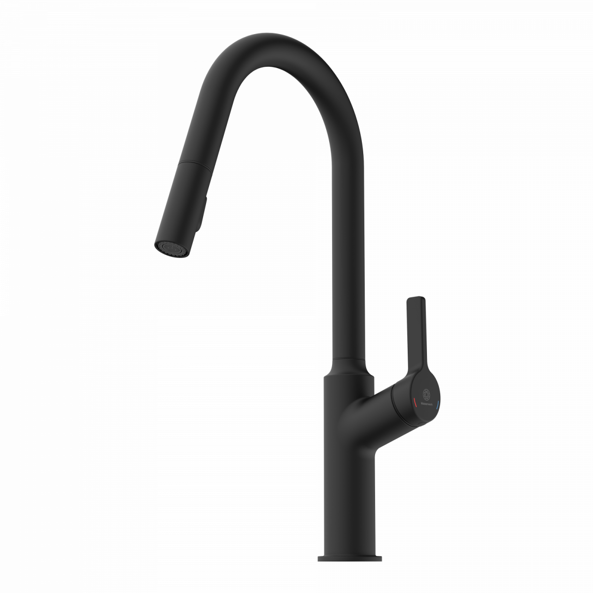 WK 12 in black, Kitchen Faucet with curved spout and pull-down spray