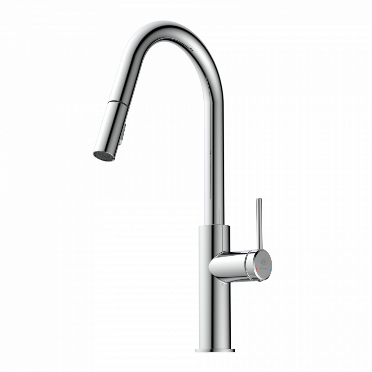 WK 13 Curve in chrome, Kitchen Faucet with curved spout and pull-down spray